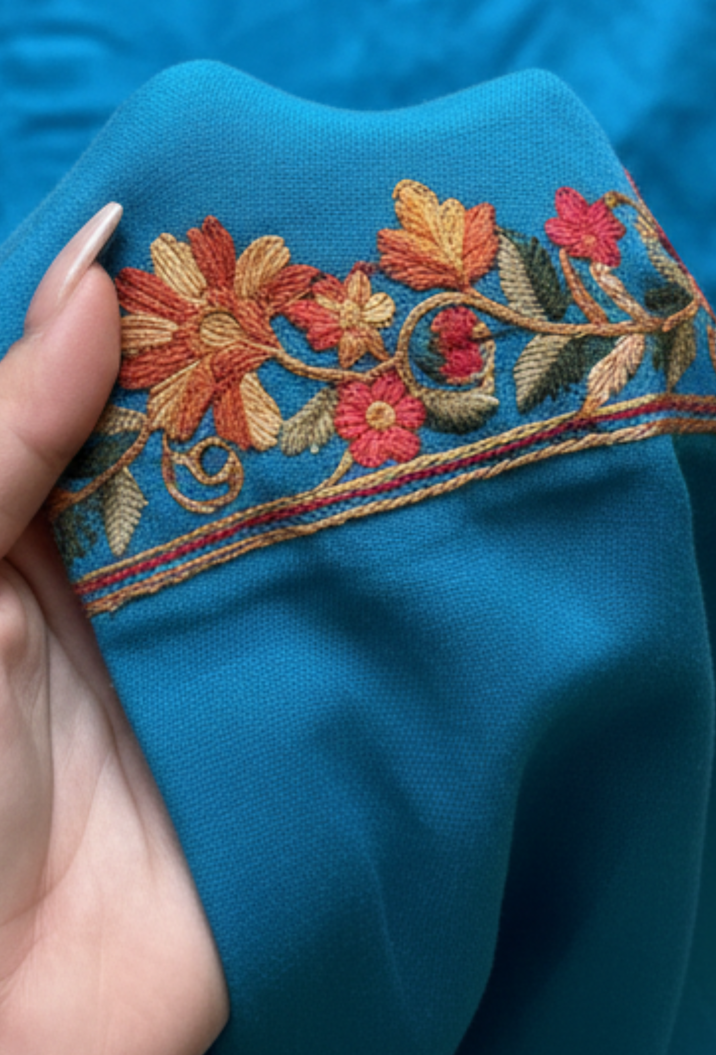 Kashmiri Wool Aari Embroidered Pheran - Sky Blue (Free Size)