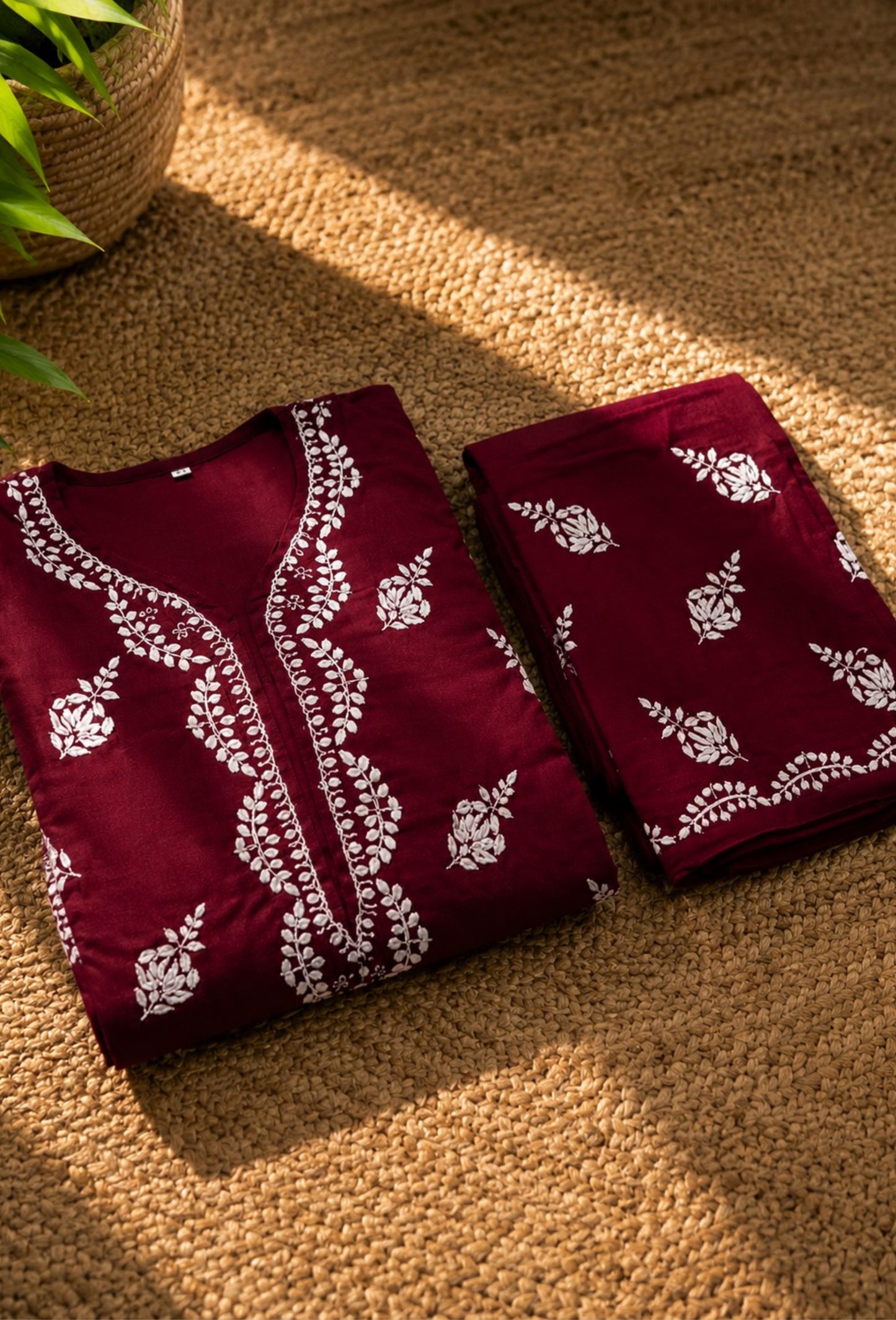 Naqsh Chikankari Hand Embroidered Kurta Trouser Set - Maroon