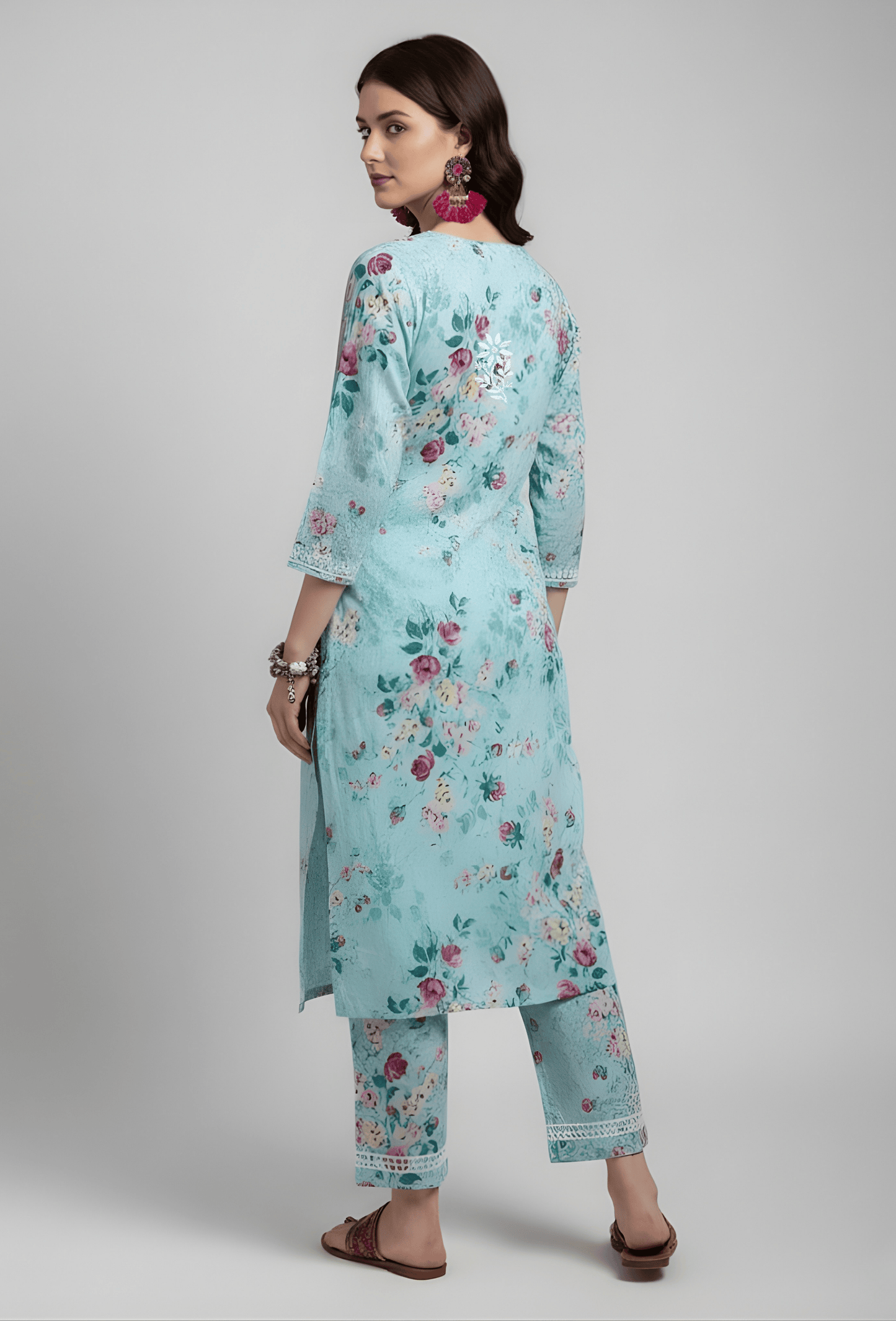 NAQSH Cotton Chikankari Hand Embroidered Women's Kurta Set - Blue