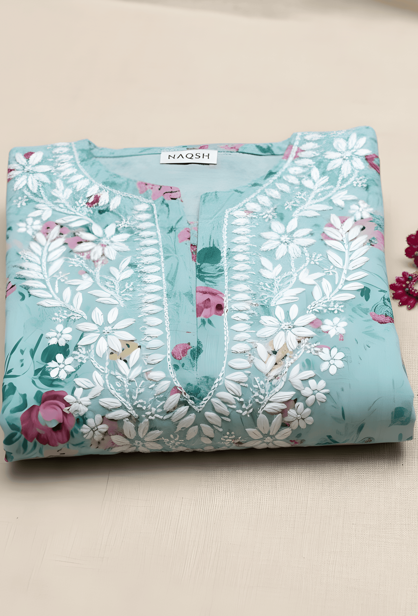 NAQSH Cotton Chikankari Hand Embroidered Women's Kurta Set - Blue