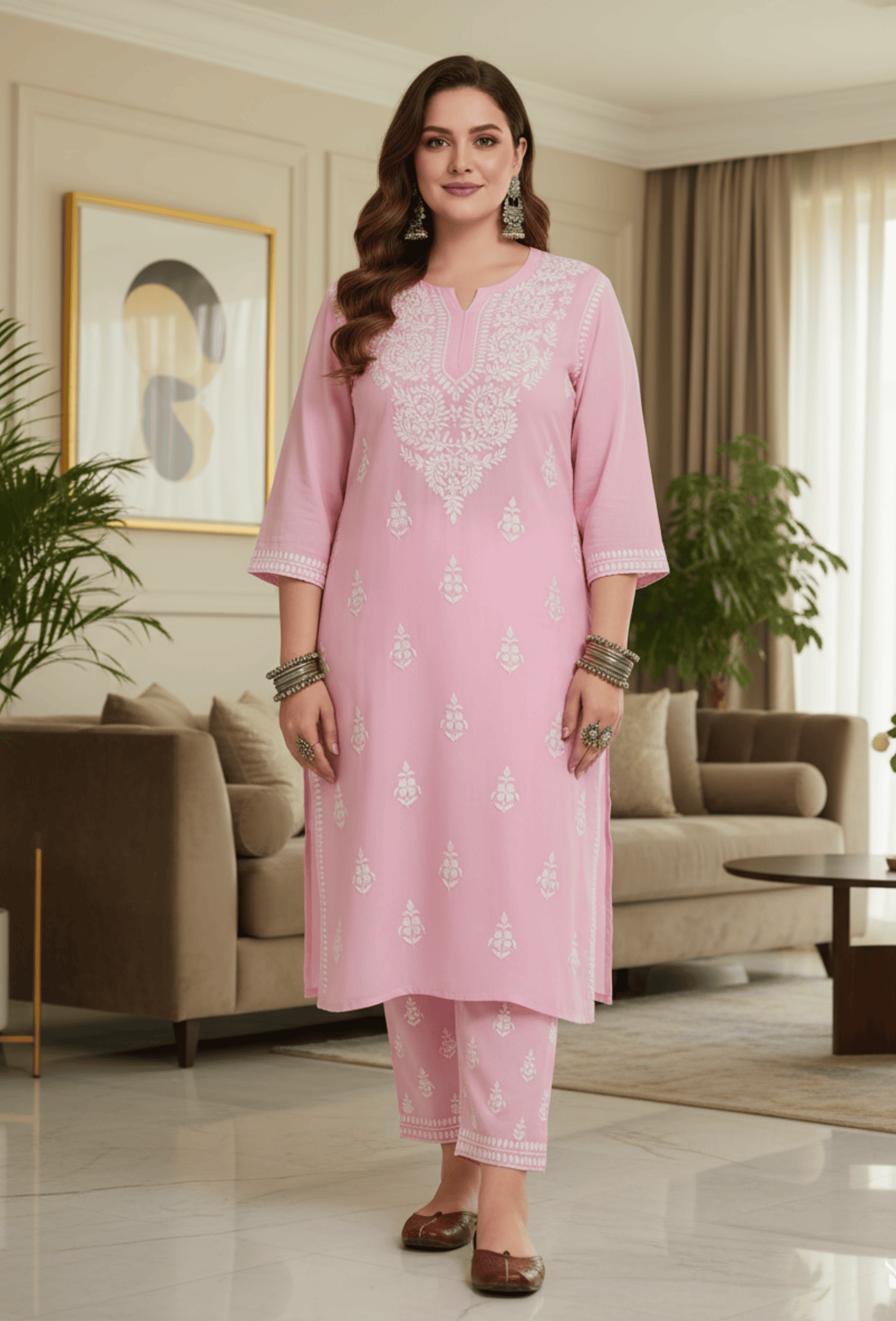 Plus Size - Pink - Kurta & Palazzo Set