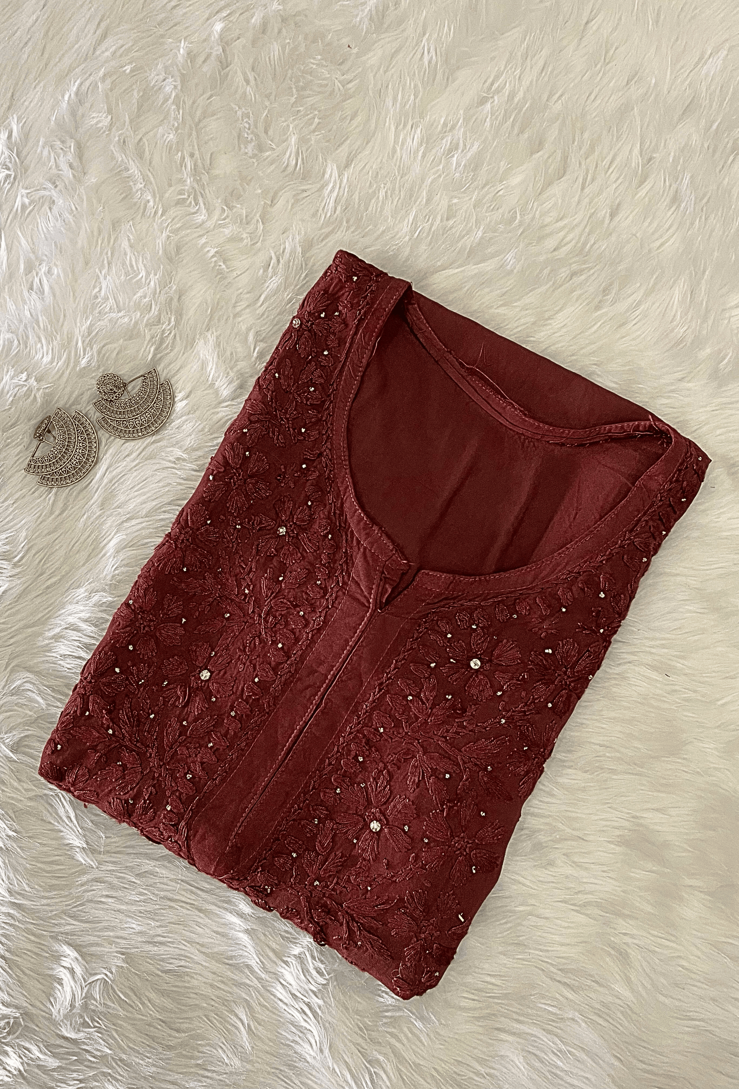 FIESTA - Brown Gold Embroidered Festive Chikankari Kurti