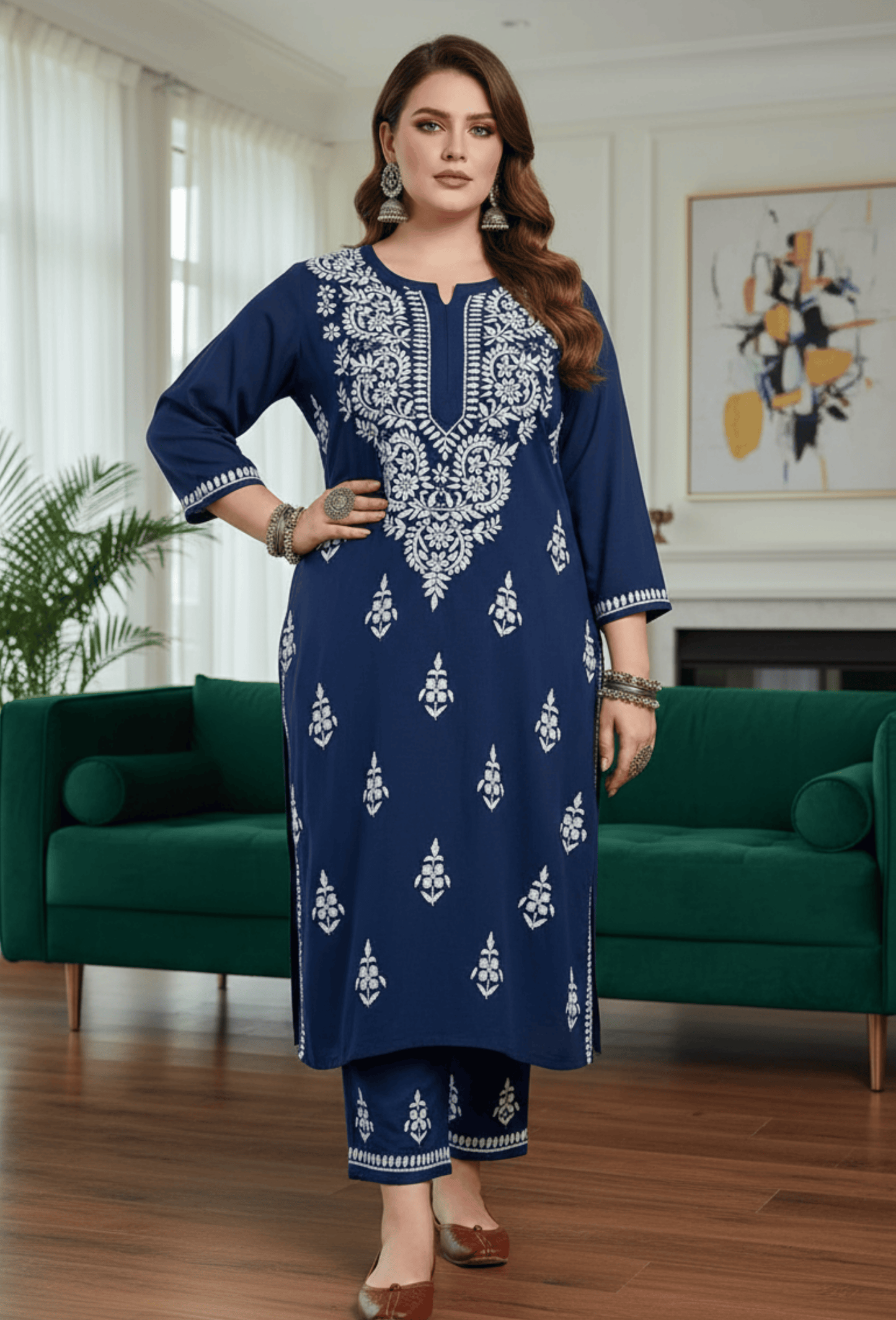 Plus Size - Navy Blue - Kurta & Palazzo Set