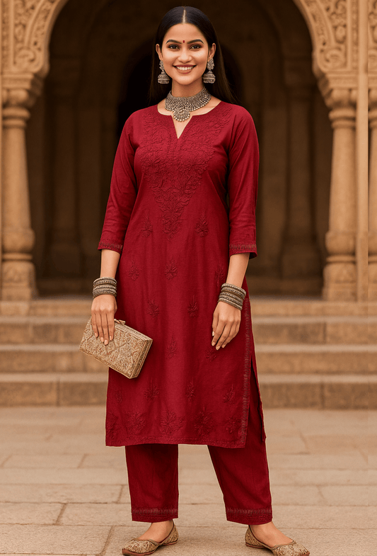 CHANDNI RAATEIN - Red - Kurta Trouser Set