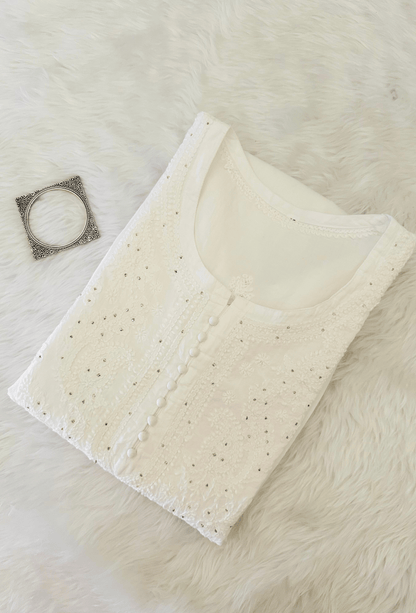 MEHTAB - White Gold Embroidery Festive Kurti