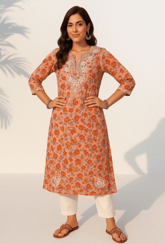 Printkari-2 - Orange Kurti