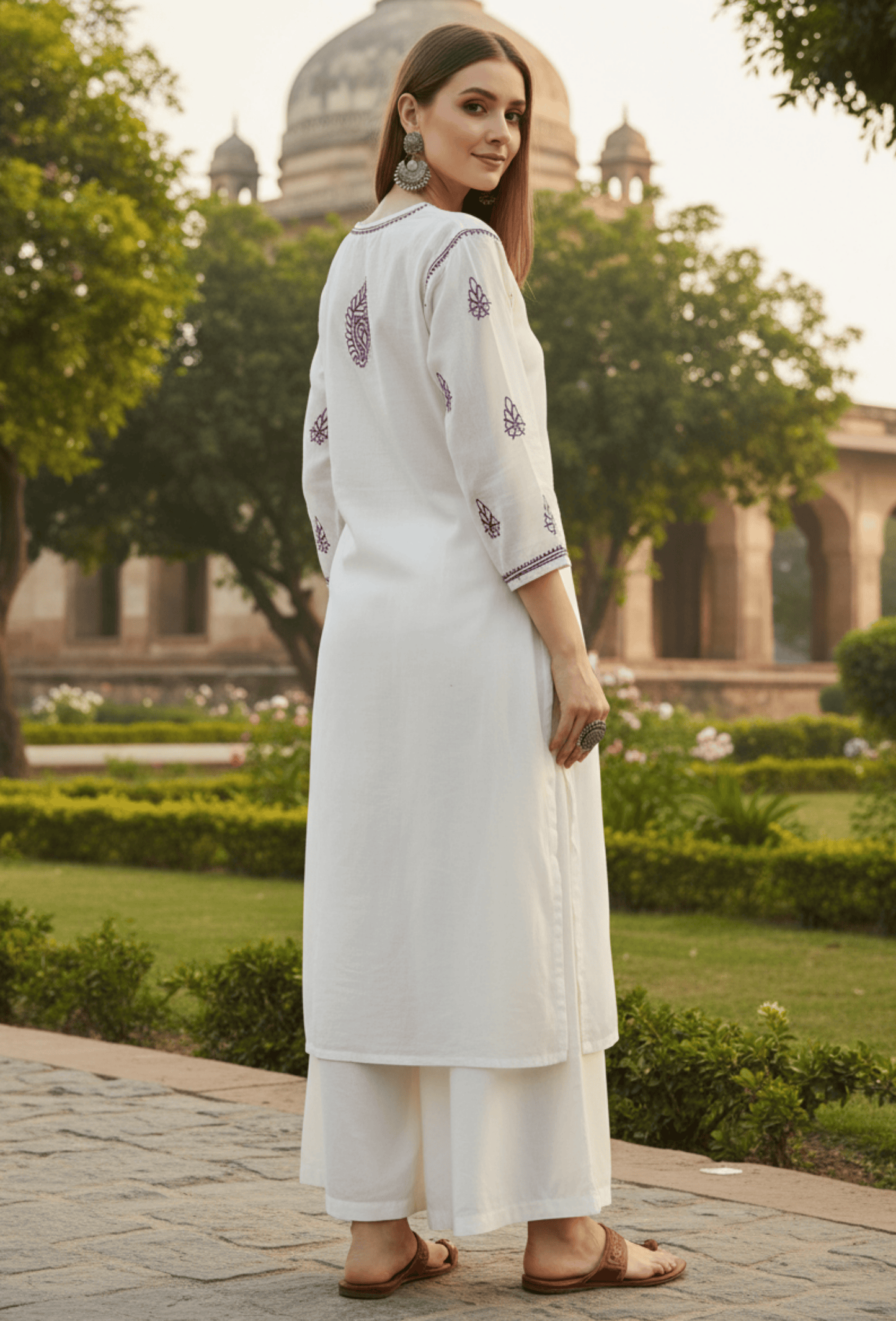 Maahi - White & Purple - Kurta