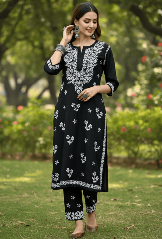 ROSHNI - Midnight Black - Kurti Trouser Set