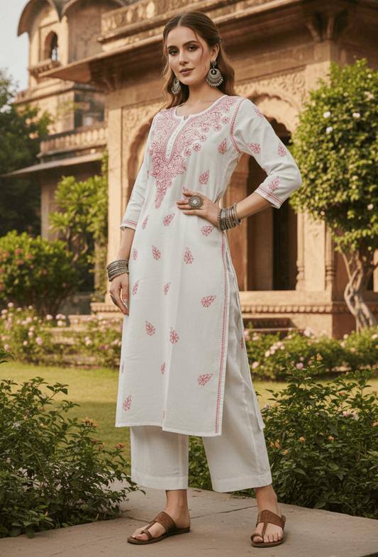 Maahi - White & Pink - Kurta