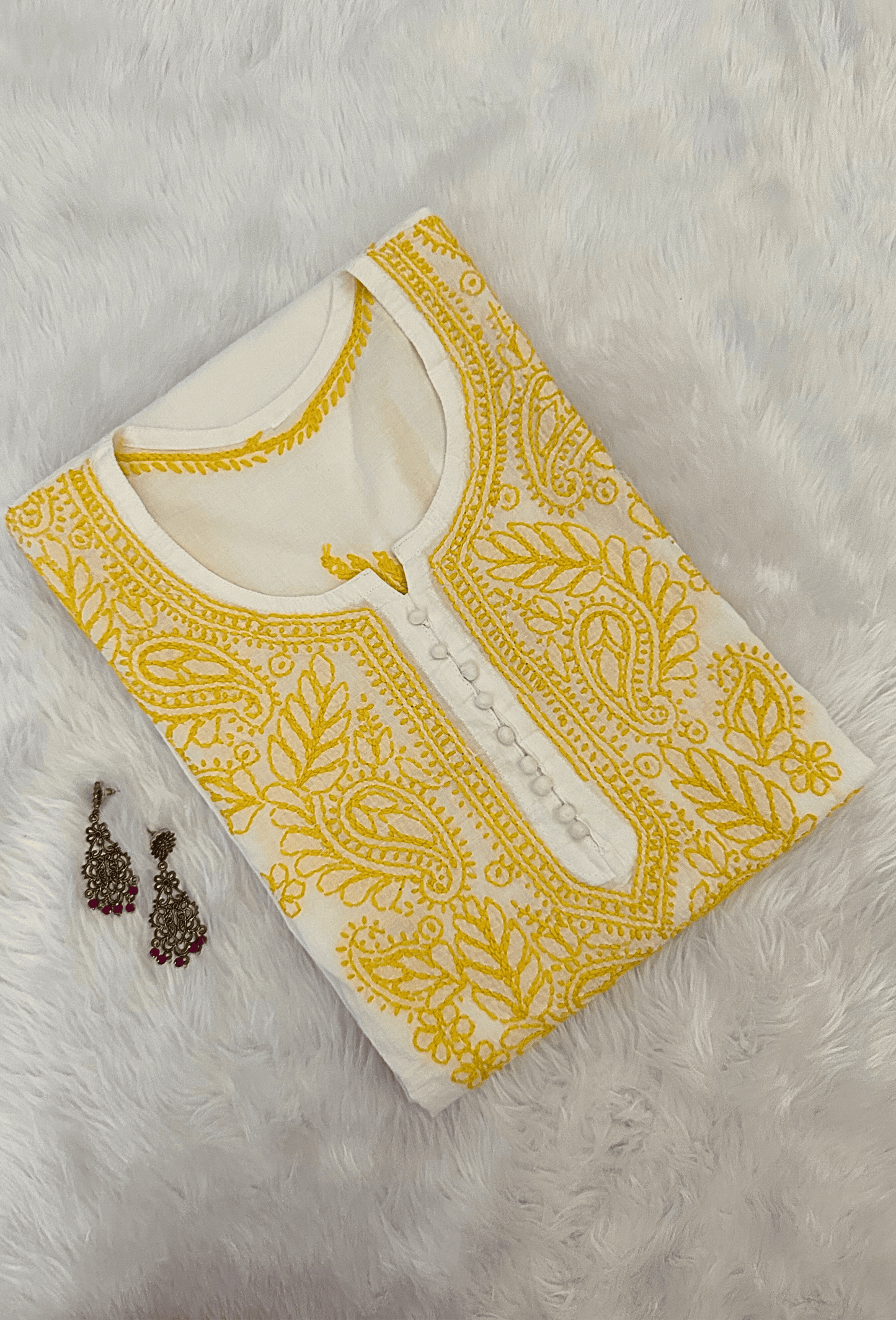 Maahi - White & Yellow - Kurta
