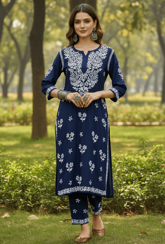 ROSHNI - Navy Blue - Kurti Trouser Set