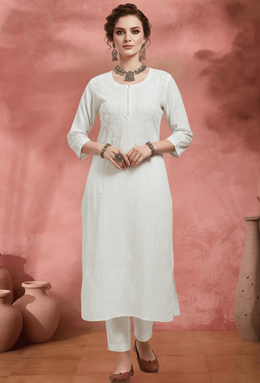 MEHTAB - White Gold Embroidery Festive Kurti