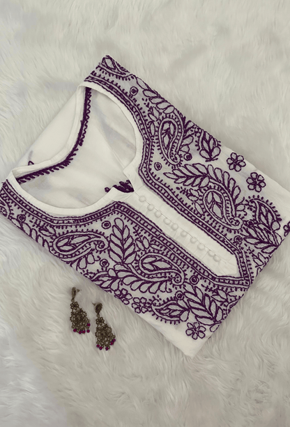 Maahi - White & Purple - Kurta