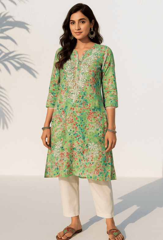 Printkari-2 - Green Kurti