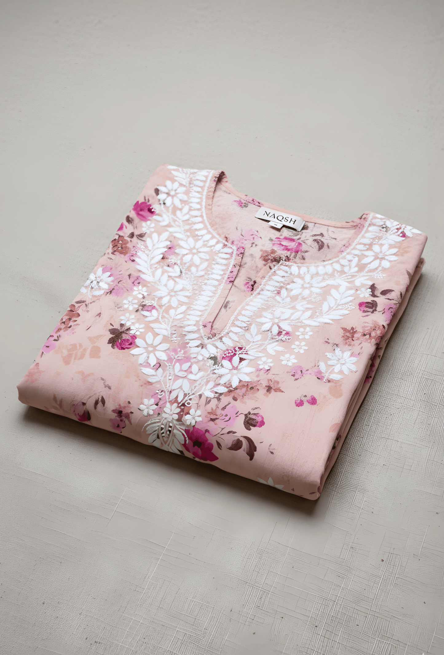 NAQSH Cotton Chikankari Hand Embroidered Women's Kurta Set - Peach