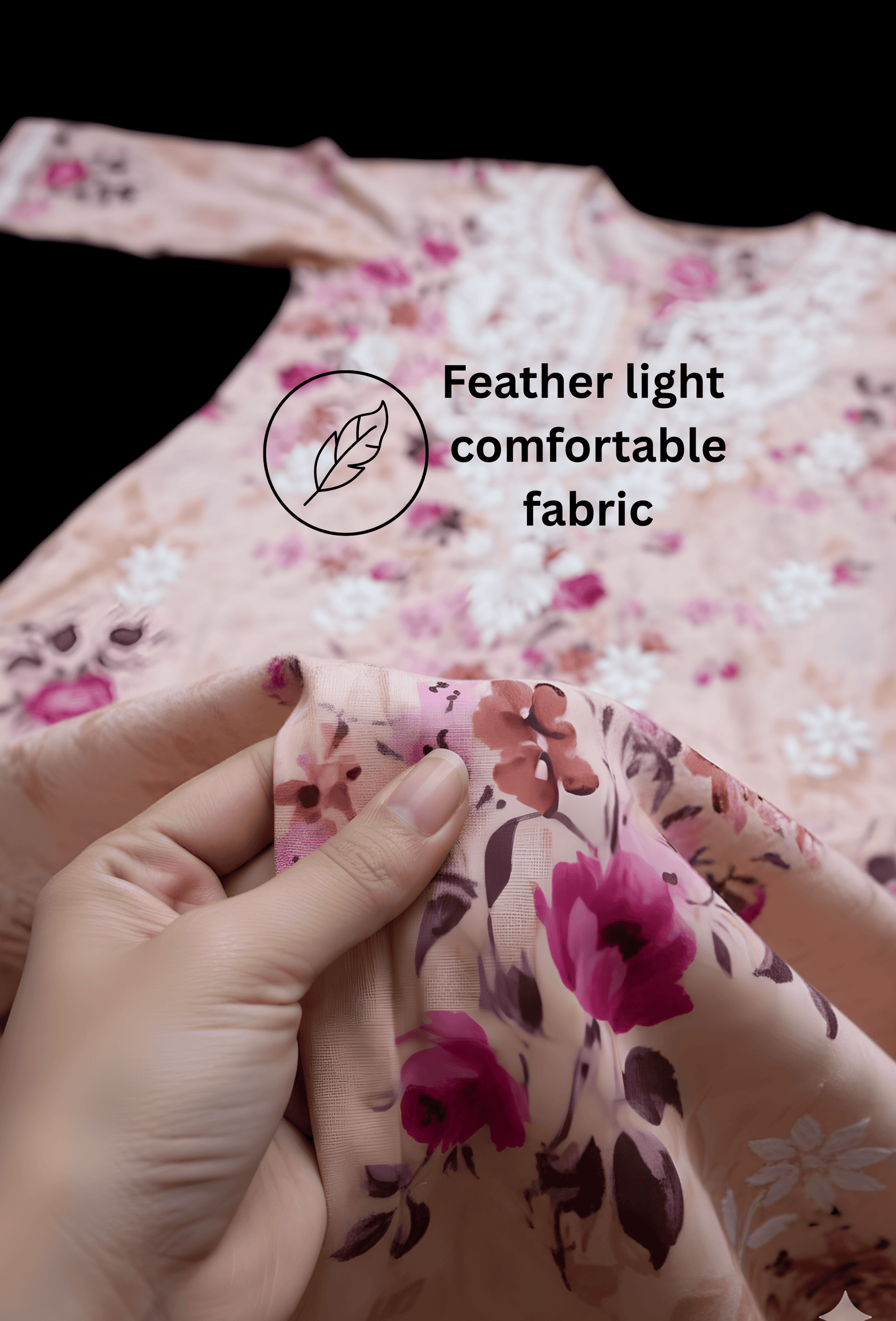 NAQSH Cotton Chikankari Hand Embroidered Women's Kurta Set - Peach