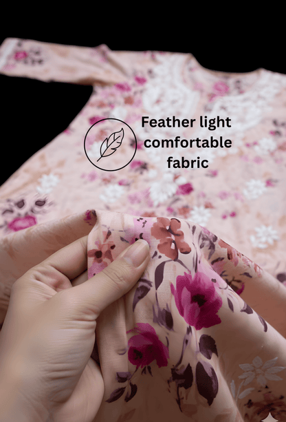 NAQSH Cotton Chikankari Hand Embroidered Women's Kurta Set - Peach