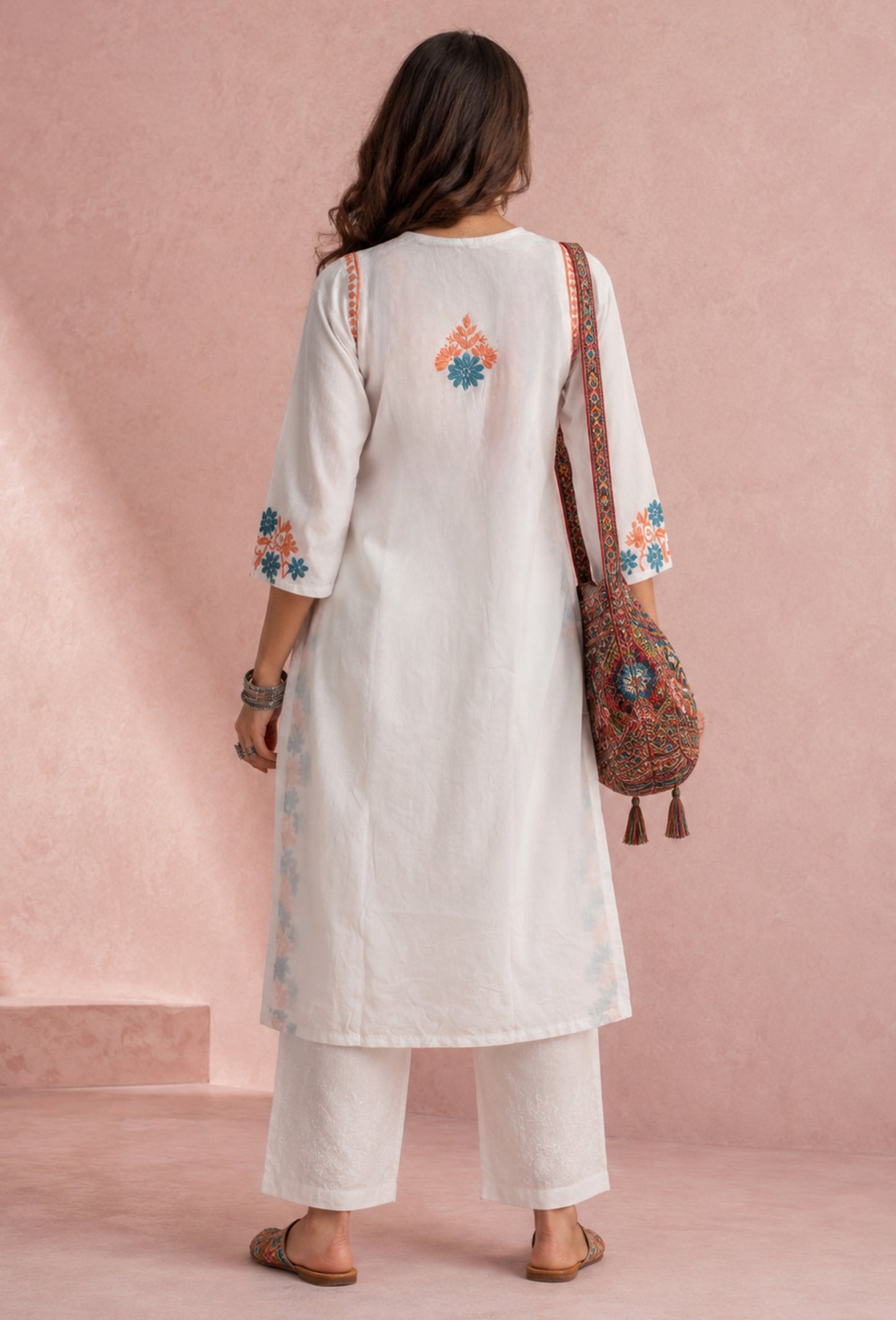 Chikankari Hand Embroidered Long Cotton Kurta