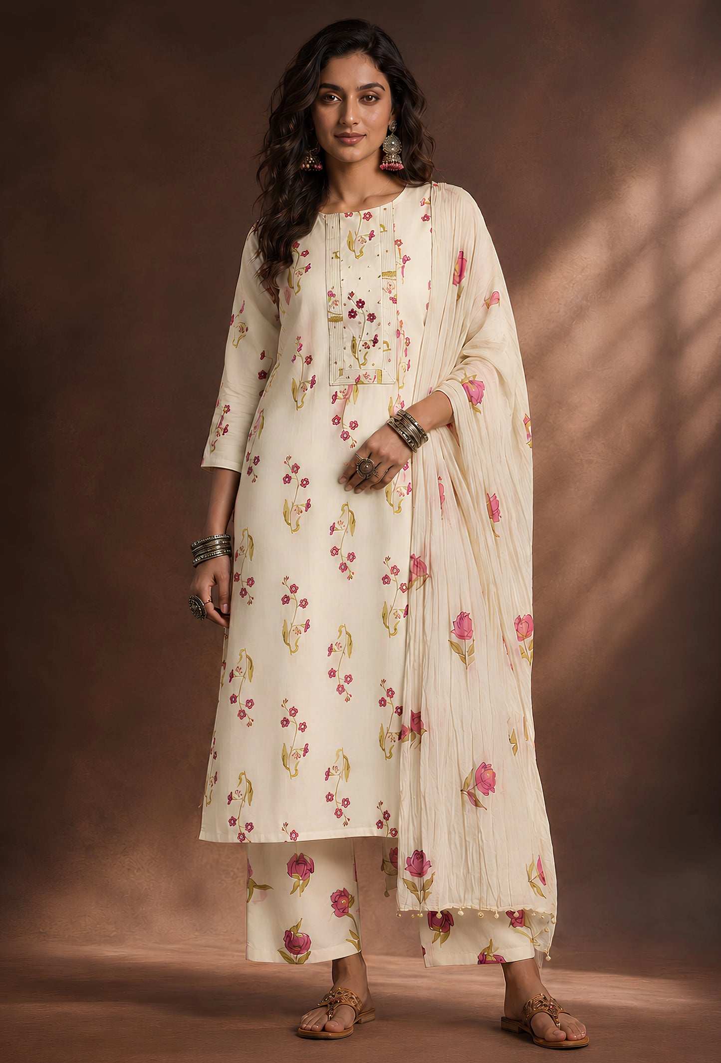 Buttery Cotton Unstitched Set with Dupatta & Trousers - Butter Yellow