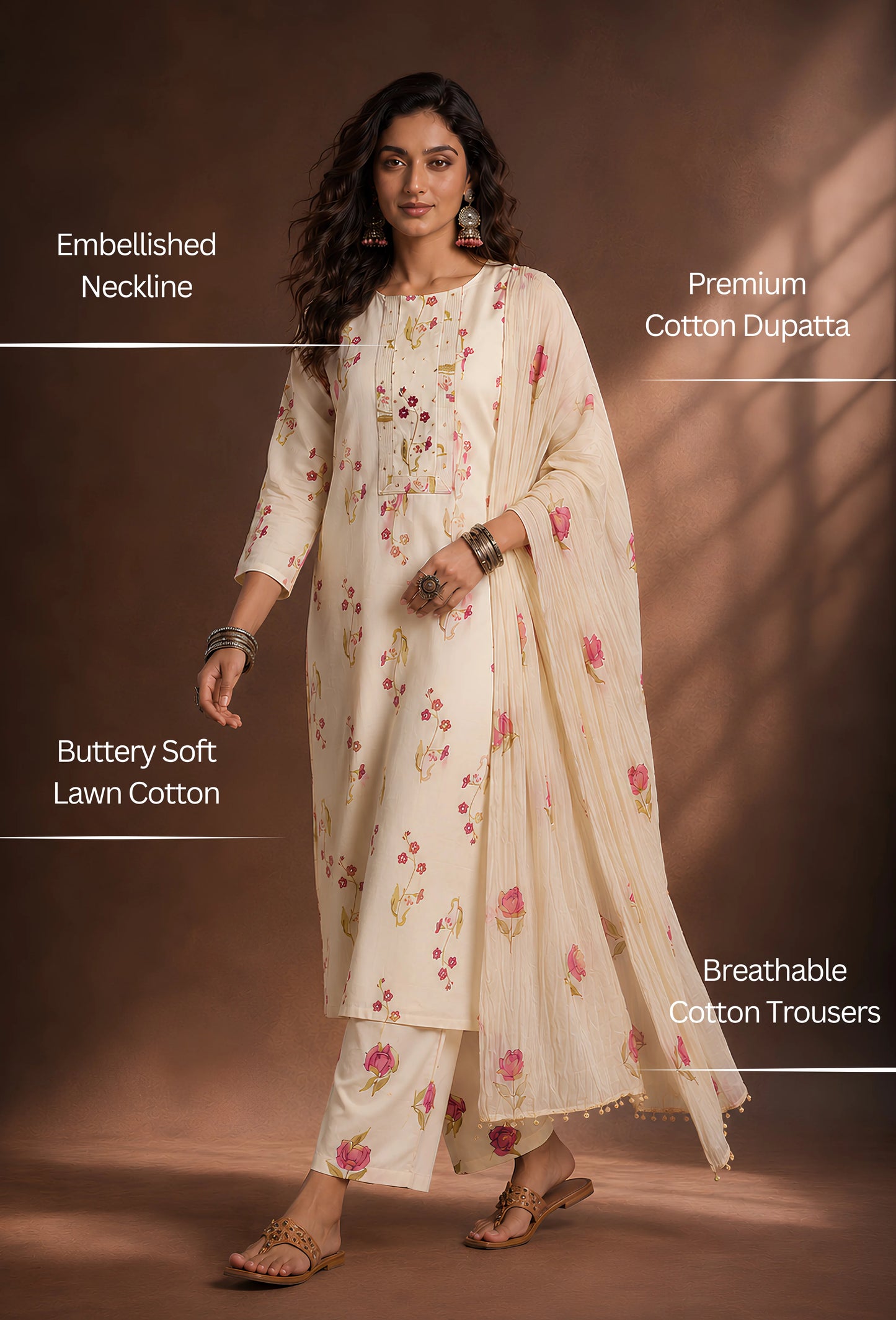 Buttery Cotton Unstitched Set with Dupatta & Trousers - Butter Yellow