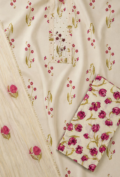 Buttery Cotton Unstitched Set with Dupatta & Trousers - Butter Yellow