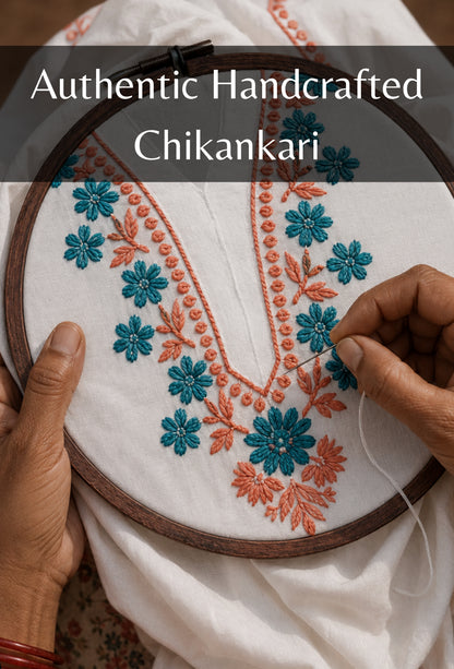 Chikankari Hand Embroidered Long Cotton Kurta