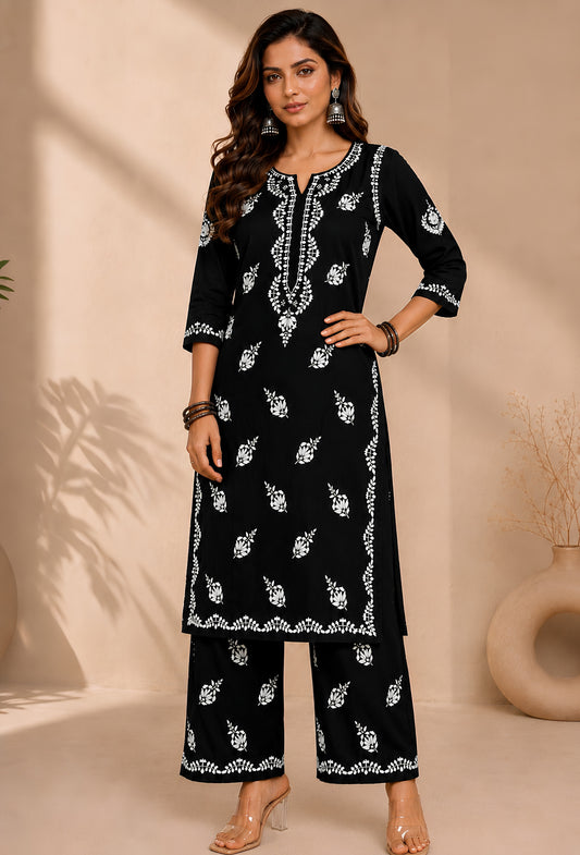 Naqsh Chikankari Hand Embroidered Kurta Trouser Set - Black