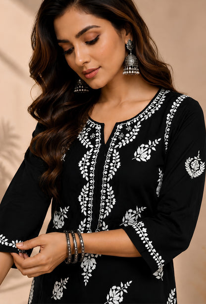Naqsh Chikankari Hand Embroidered Kurta Trouser Set - Black