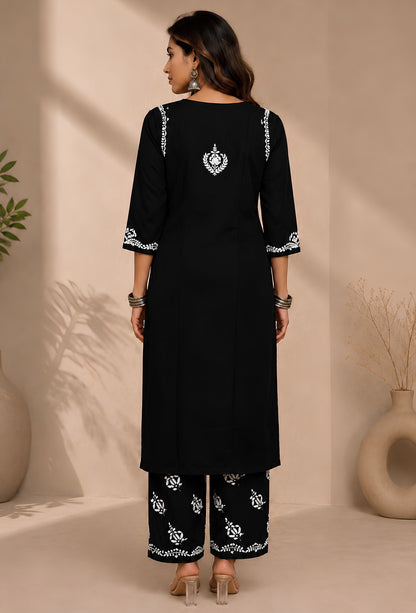 Naqsh Chikankari Hand Embroidered Kurta Trouser Set - Black