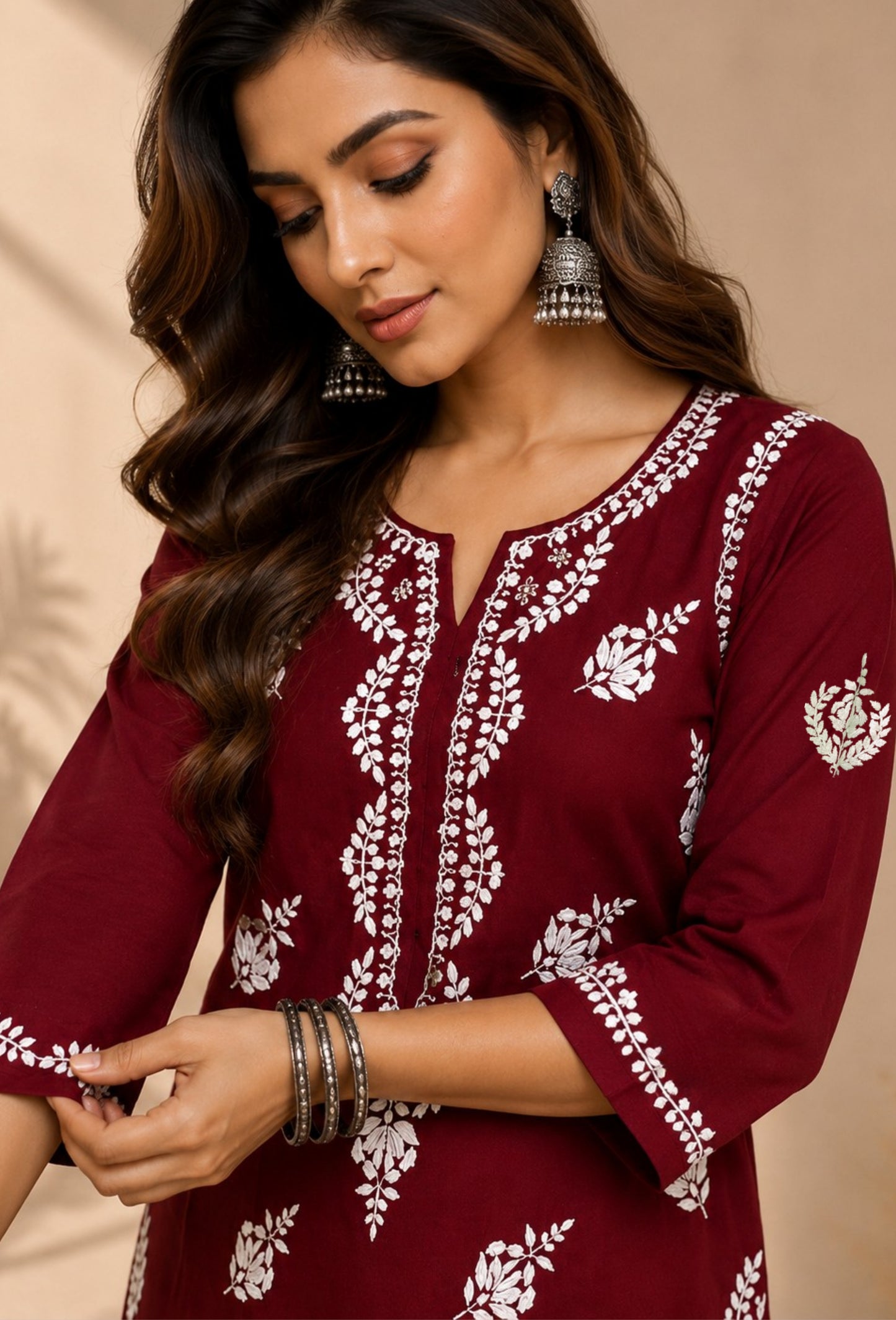 Naqsh Chikankari Hand Embroidered Kurta Trouser Set - Maroon