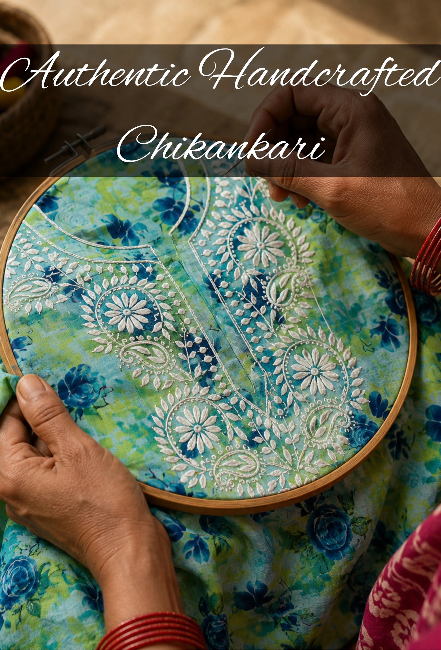 Chikankari Hand Embroidered Long Cotton Kurta - Green