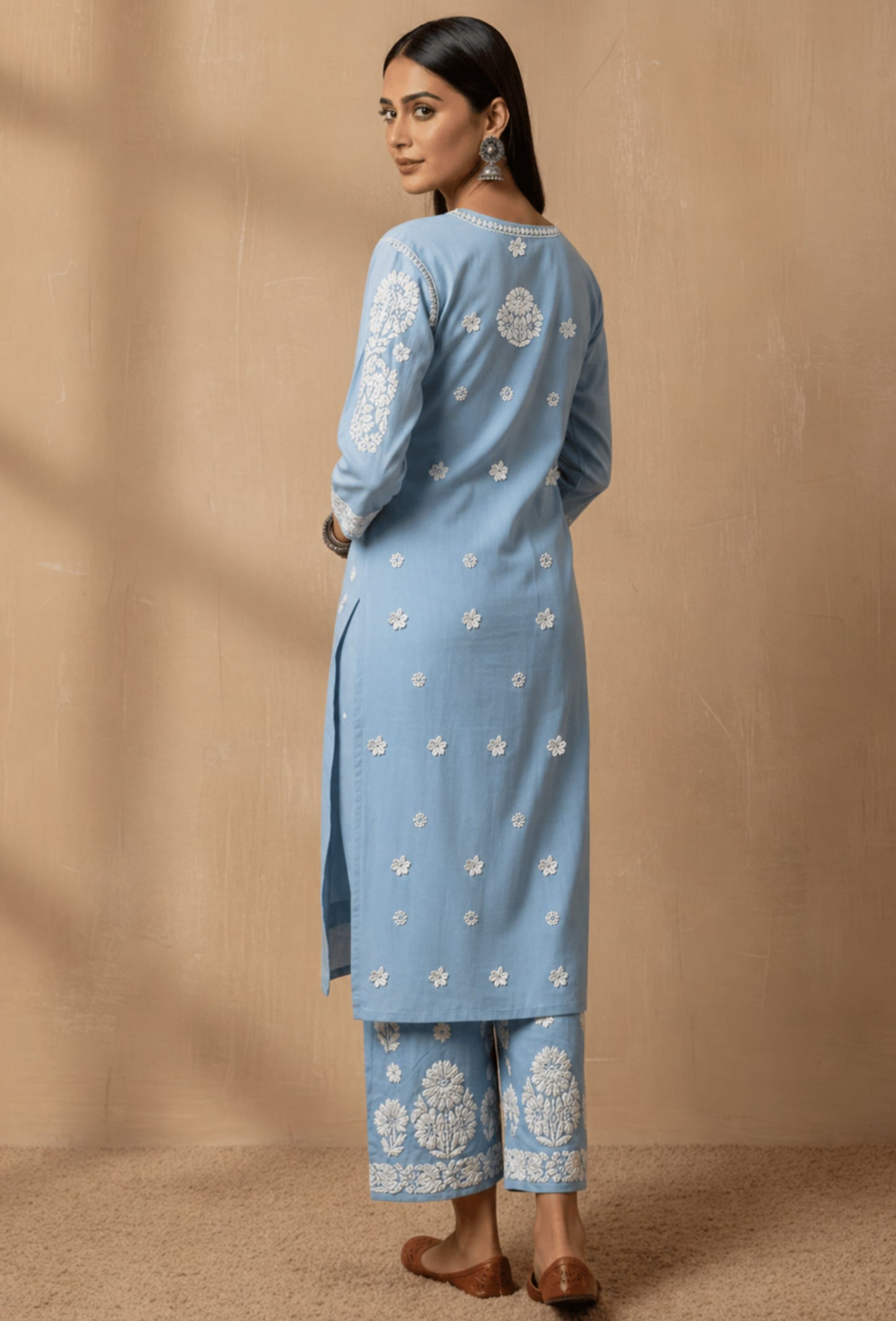 Modal Chikankari Hand Embroidered Kurta Trouser Set - Blue