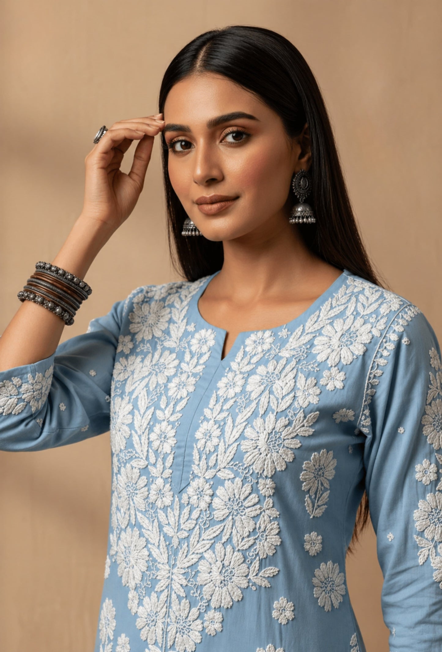 Modal Chikankari Hand Embroidered Kurta Trouser Set - Blue