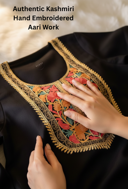 Kashmiri Wool Aari Embroidered Co-ord Set - Black (Free Size)