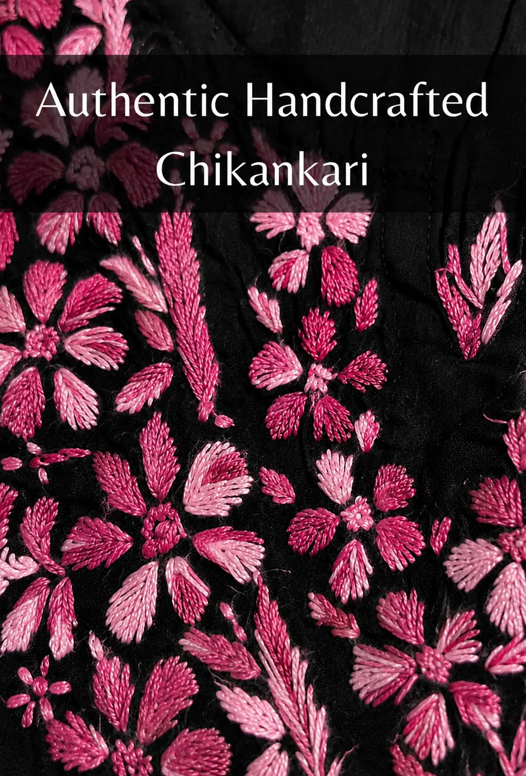 Chikankari Hand Embroidered Long Cotton Kurta - Black & Pink
