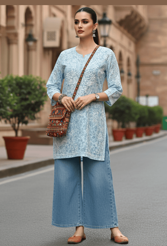 Aqua Blue Short Kurti
