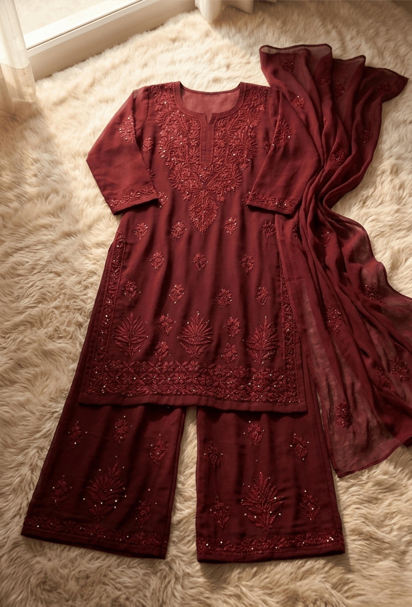 Naqsh Kaamdani Chikankari Hand Embroidered Kurta Set - Brown