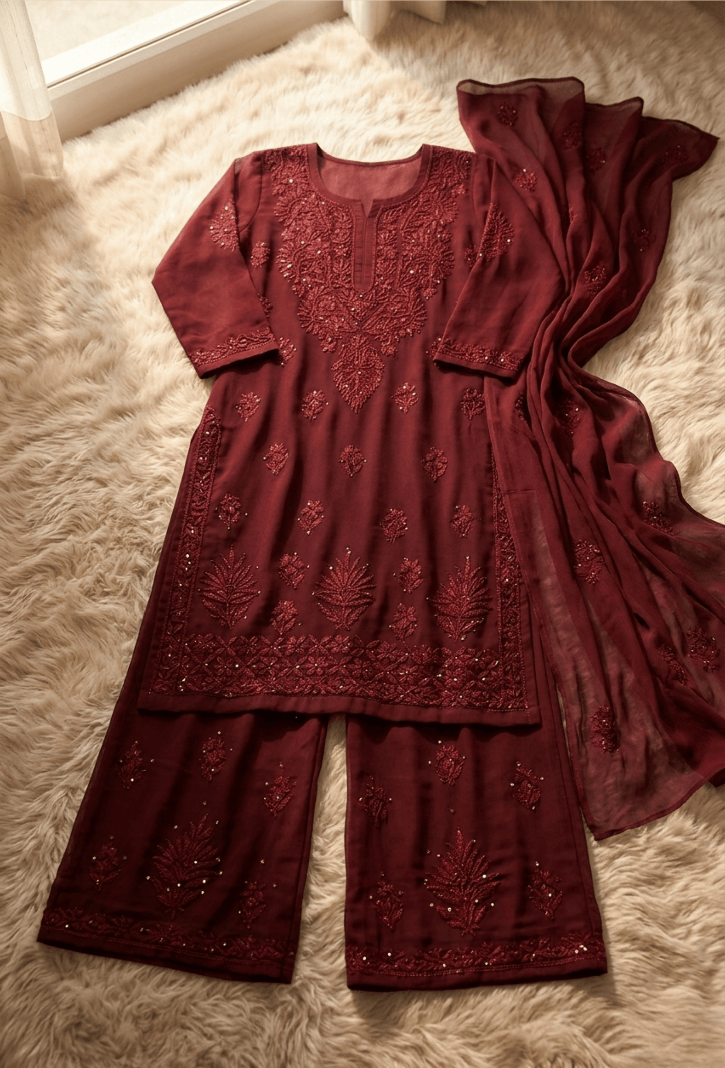 Naqsh Kaamdani Chikankari Hand Embroidered Kurta Set - Brown