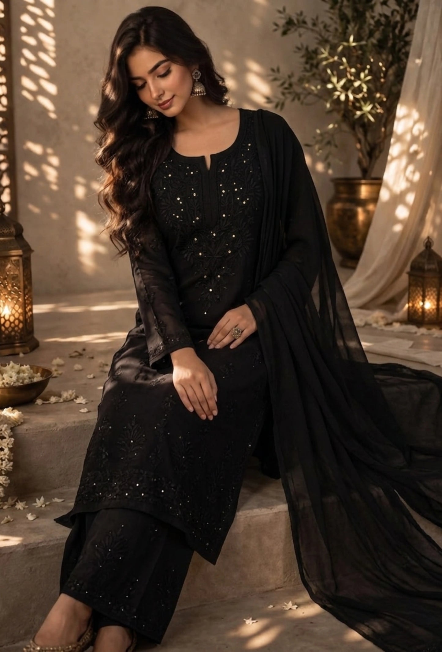 Naqsh Kaamdani Chikankari Hand Embroidered Kurta Set - Black