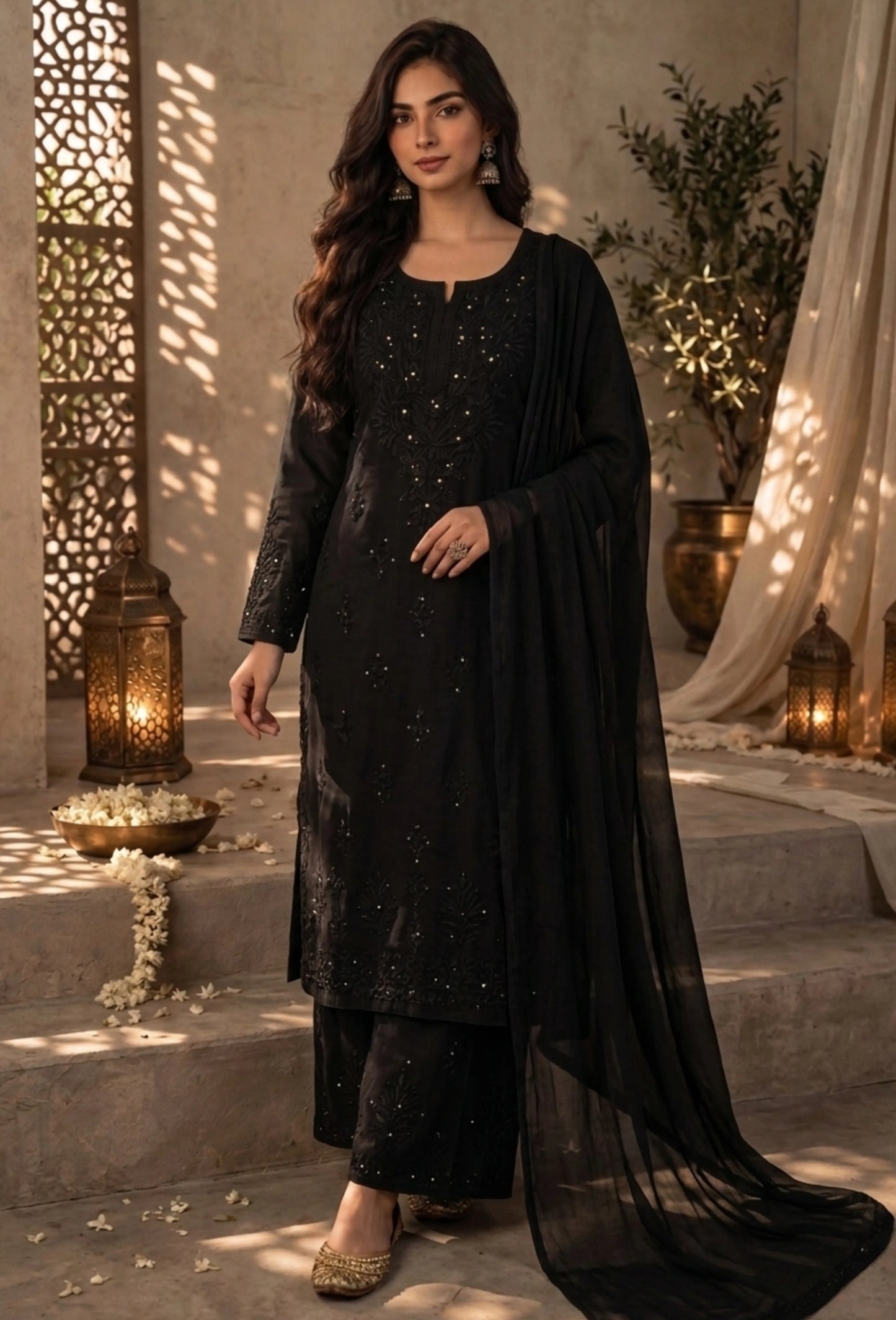 Naqsh Kaamdani Chikankari Hand Embroidered Kurta Set - Black