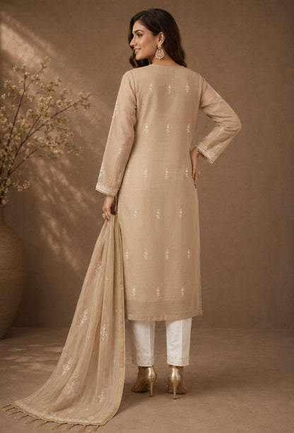 Unstitched Luxury Chikankari Hand Embroidered Kurta Dupatta Set