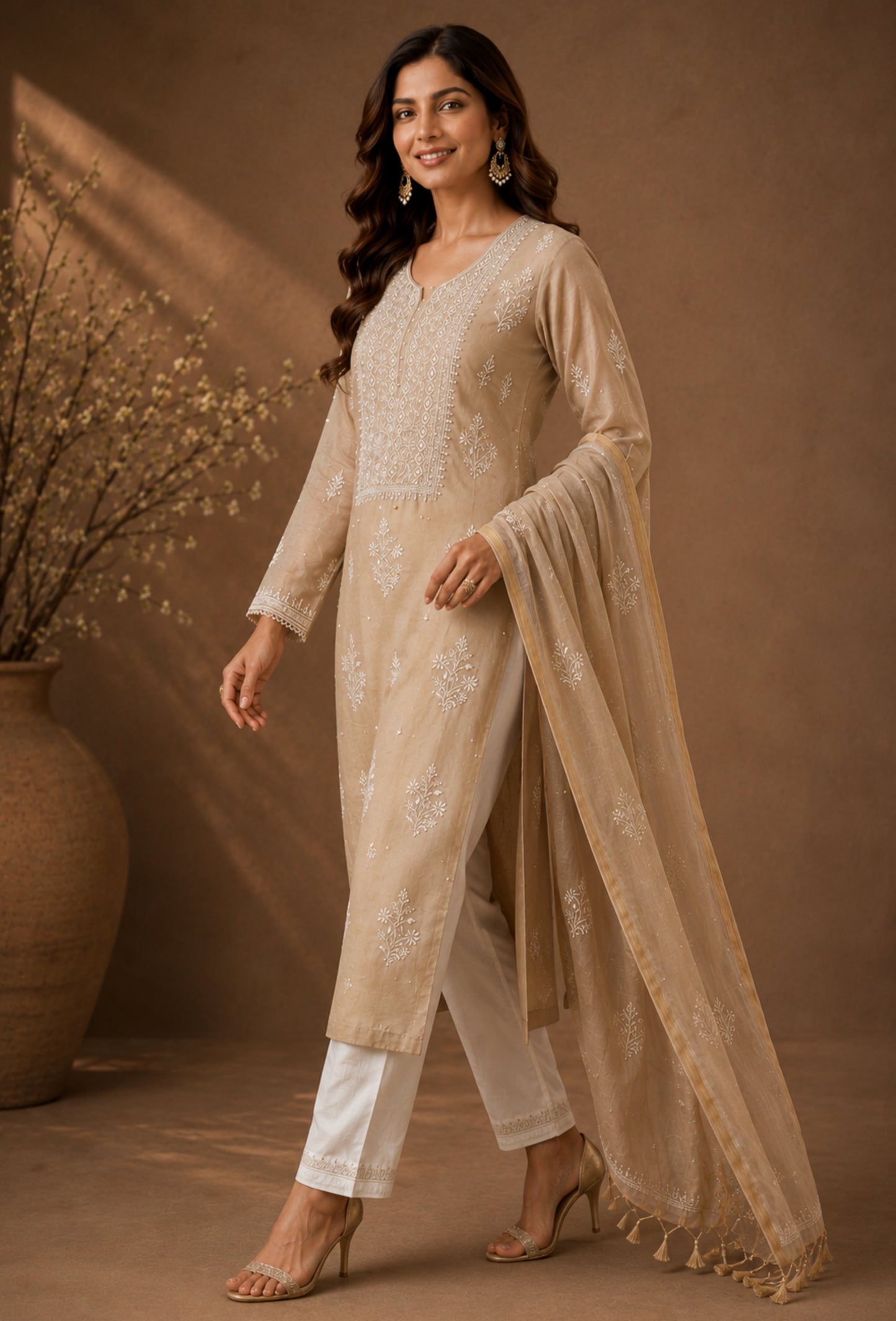 Unstitched Luxury Chikankari Hand Embroidered Kurta Dupatta Set