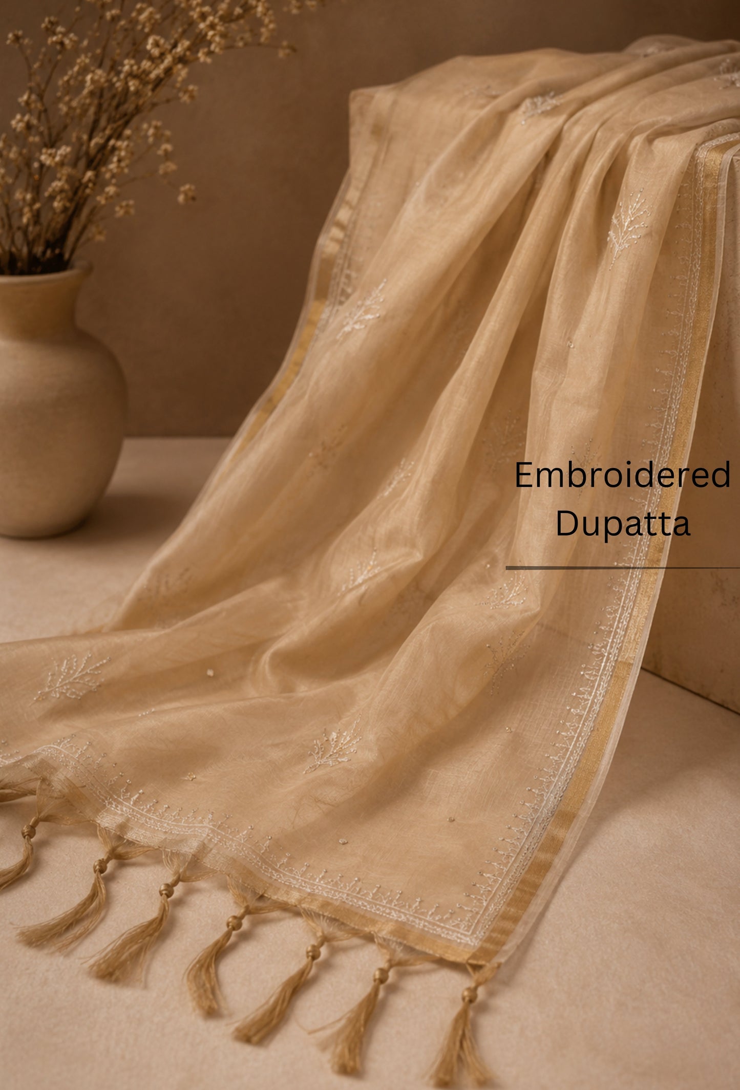 Unstitched Luxury Chikankari Hand Embroidered Kurta Dupatta Set