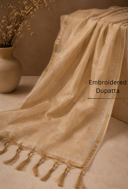 Unstitched Luxury Chikankari Hand Embroidered Kurta Dupatta Set