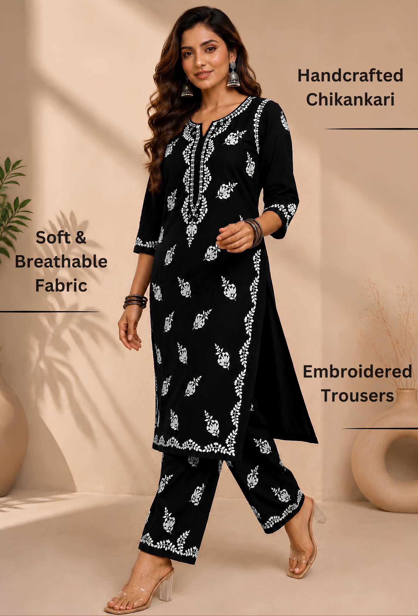 Cotton Chikankari Hand Embroidered Kurta Trouser Set