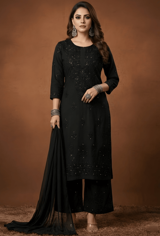 Naqsh Kaamdani Chikankari Hand Embroidered Kurta Set - Black