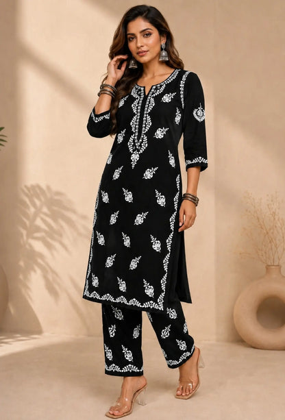 Cotton Chikankari Hand Embroidered Kurta Trouser Set