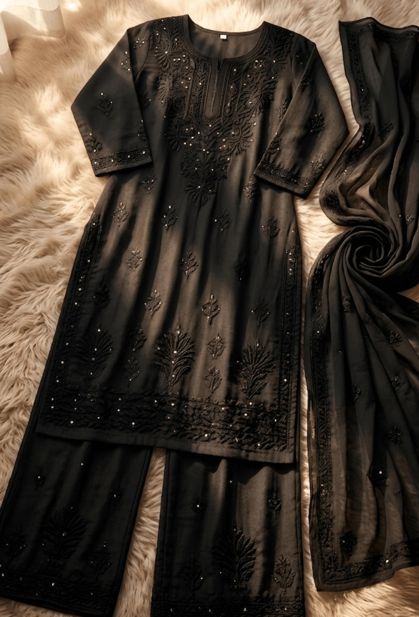 Naqsh Kaamdani Chikankari Hand Embroidered Kurta Set - Black