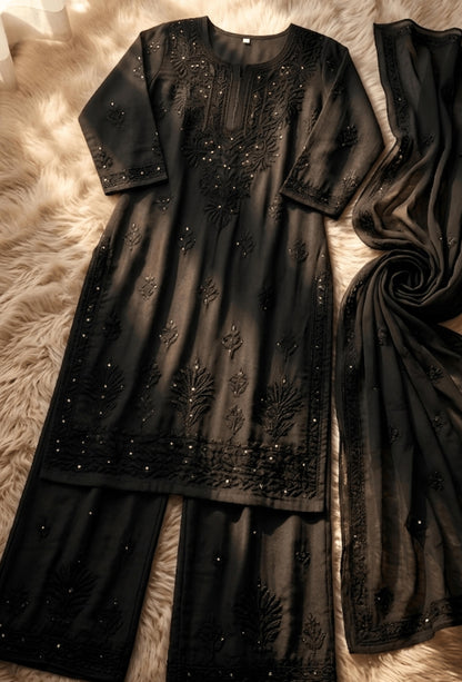 Naqsh Kaamdani Chikankari Hand Embroidered Kurta Set - Black