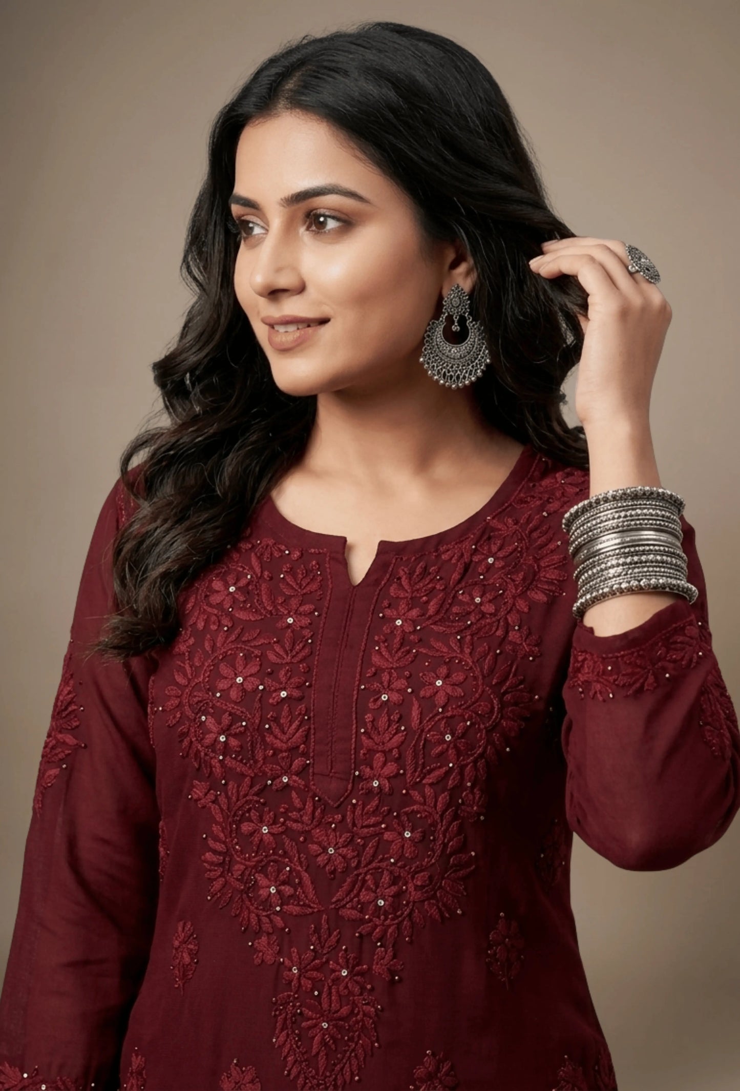 Naqsh Kaamdani Chikankari Hand Embroidered Kurta Set - Brown